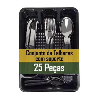 Imagem de Jogo de Talheres Kit com 25 Peças com Suporte Porta Talheres Linha Pre