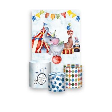Imagem de Painel De Festa Vertical 1,50 x 2,20 + Trio De Capas Cilindro - Circo 