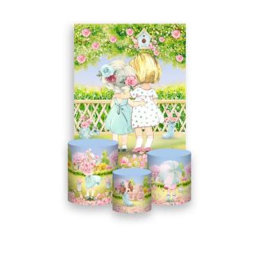 Imagem de Painel De Festa Vertical 1,50 x 2,20 + Trio De Capas Cilindro - Jardim