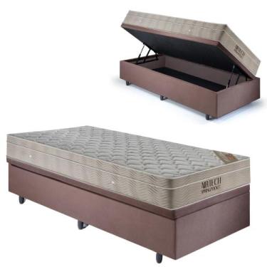 Imagem de Base Box Baú 96x203 Suede Marrom com Colchão Airtech Ortobom Molas Ens