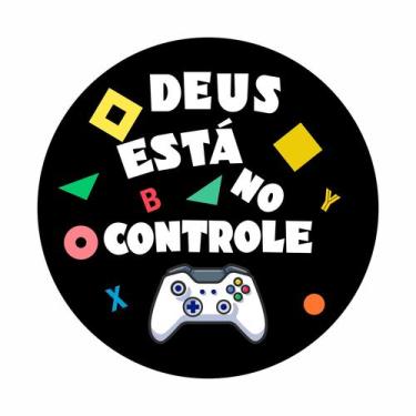Imagem de Painel de Lona Redondo Deus Está no Controle Controle de Vídeo Game - 