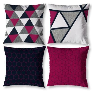 Imagem de Kit 4 Capas de Almofadas Estampadas Sofá Geométrico Vermelho - Mercado
