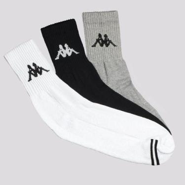 Imagem de Kit Meia Kappa 3 Pares Cano Medio Branca Cinza e Preta, Único