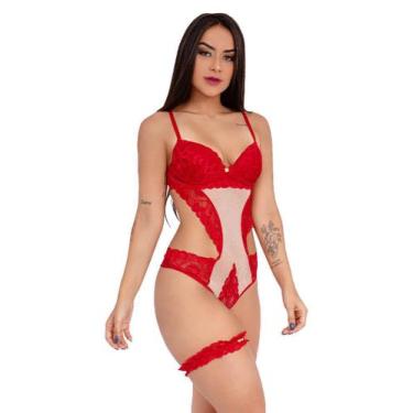 Imagem de Conjunto IMI Lingerie Luxo Perneira Aberto Nas Costas Amore Vermelho, 