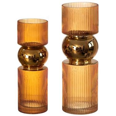 Imagem de Conjunto de 2 vasos decorativos de vidro alto laranja - decoração minimalista moderna para festas e eventos especiais - peça central perfeita para mesas de café, salas de estar, mesas de jantar,