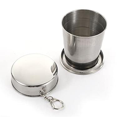 Imagem de Teensery Caneca dobrável de aço inoxidável para acampamento copo portátil dobrável com chaveiro para atividades ao ar livre caminhadas piquenique (grande)