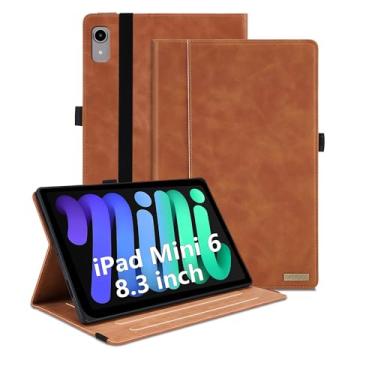 Imagem de TIPOYOROOS Capa para iPad Mini 7 (A17 Pro) 2024 / iPad Mini 6 2021 21.1 cm (Modelo: A2995/A2996/A2993/A2567/A2568/A2569) Capa de couro PU com bolso grande de visualização multiângulo com