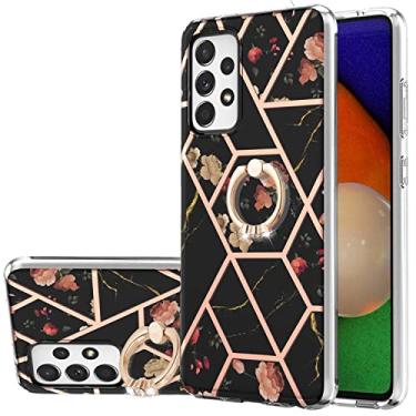 Imagem de Monwutong Capa de telefone slim fit para Samsung Galaxy A23 4G/5G, IMD estampa de flores de mármore capa moderna para meninas, com anel giratório de metal para Samsung Galaxy A23, YBHD flor preta