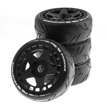 Imagem de Chanmoo 1/8 RC Rally Racing Tires and Hard Plastic Drift Wheels 17mm Hex On Road Tyres Compatible with 1:10 Scale Touring Street Car HSP Hobao HPI WR8 ARRMA Redcat Losi Kyosho VRX Tamiya 4PCS (Black)