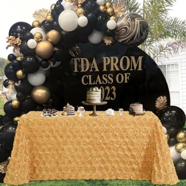 Imagem de Toalha de mesa de roseta dourada 227 x 380 cm retangular de cetim para festa, banquete, aniversário, decoração de casamento