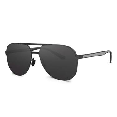 Imagem de BOLON Óculos de sol aviador clássico masculino e feminino, marca exclusiva de óculos EssilorLuxottica, Preto fosco/metal/espelhado polarizado Bl8118, 59mm