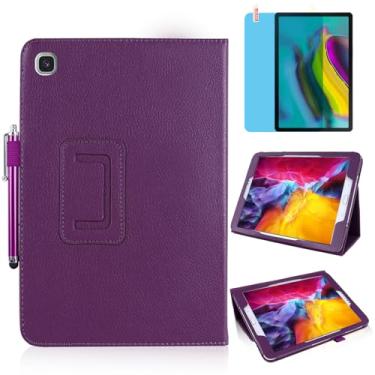 Imagem de Capa de couro fina para Samsung Galaxy Tab A8 de 10,5 polegadas 2022 (SM-X200 X205 X207), suporte multiângulo, capa protetora completa para tablet com caneta Stylus, película de tela (roxa)
