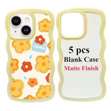 Imagem de JUSTRY 5 peças de capa de telefone em branco sublimação capa de telefone impressa em branco compatível com iPhone 15 Plus, 6,7 polegadas, capa protetora de borracha DIY prensa térmica + inserção fosca