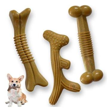 Imagem de Mordedor Osso Resistente para Cães Cachorros Maciço Fibra De Trigo Sab