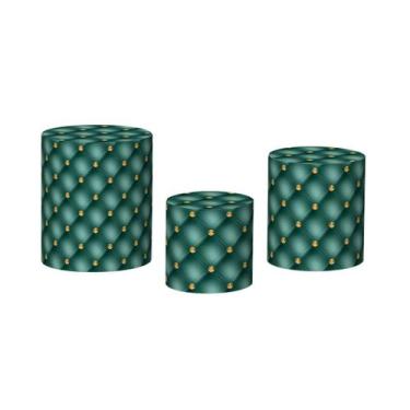 Imagem de Trio De Capa Cilindro - Capitonê Verde Escuro com Diamante Dourado 027
