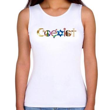 Imagem de Regata Feminina Coexistência Pacífica - Foca na Moda, Branco, GG