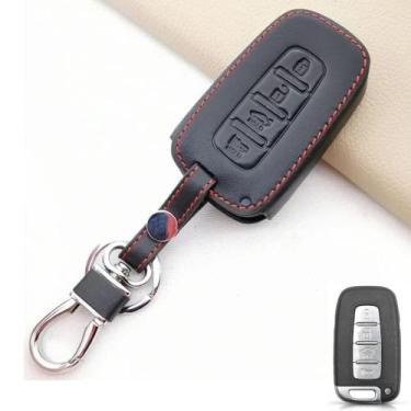 Imagem de Capinha couro Chave presencial 4 Botão Elantra gls Veloster i30 Hb20 T