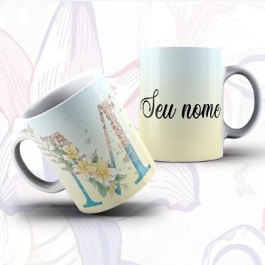Imagem de Caneca Alfabeto Floral Glitter Personalizada Com Inicial E Nome Todas 