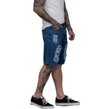 Imagem de Bermuda Jeans Masculina Rasgada Destroyed Confortável Casual - Estilo 