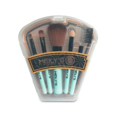 Imagem de Pincél de Maquiagem Pente Escova Pequeno Kit 5 Pincéis - Meily's, Azul
