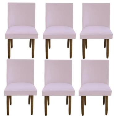 Imagem de Kit 06 Cadeiras Para Sala De Jantar Tóquio Pés palito Suede Rosa Bebê 