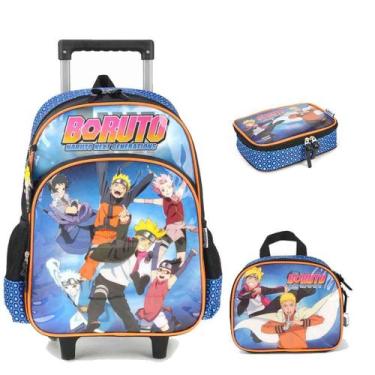 Imagem de Mochila Infantil Rodinhas Boruto com Lancheira e Estojo 100 Pens Azul 