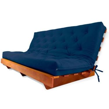 Imagem de Sofá Cama Futon L Acquablock Azul Royal Madeira Nobre Maciça - R9 Desi