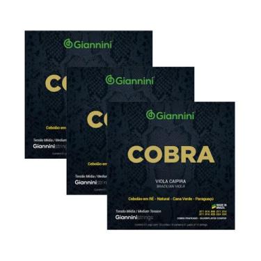 Imagem de Kit 3 Encordoamento Viola Caipira Giannini Cobra GESVM Cobre Prateado 
