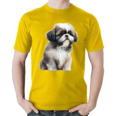 Imagem de Camiseta Algodão Cachorro Shih Tzu Filhote - Foca na Moda, Amarelo, P
