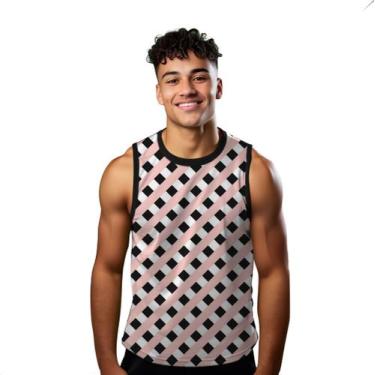 Imagem de Camiseta Algodão Regata Verão Estilo Moda Praia Listras Rosa Preta 611