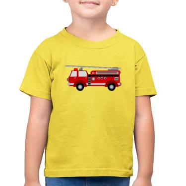 Imagem de Camiseta Algodão Infantil Caminhão de Bombeiro - Foca na Moda, Amarelo