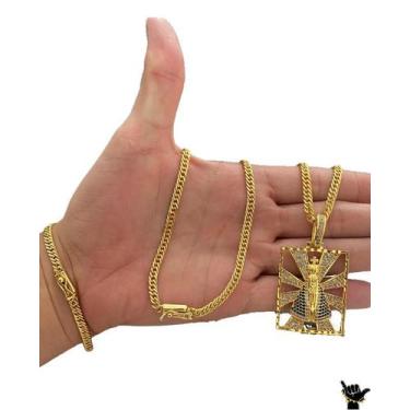 Imagem de Corrente Grumet 5mm + Pulseira + Pingente - Banhado a Ouro - ToJoia18k