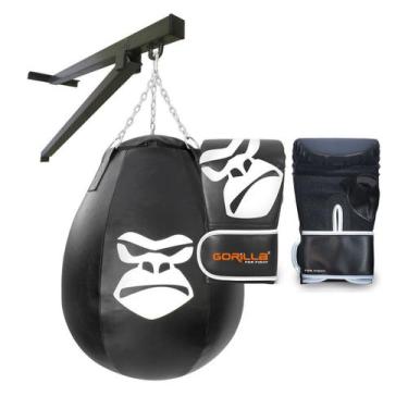 Imagem de Saco Pancada Gota + Luva Bate-Saco + Suporte Parede Gorilla, único, Az