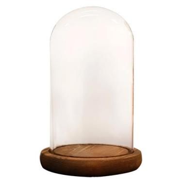 Imagem de Cúpula Redoma de Vidro Decorativa 12x20cm - Base Madeira Escura - 1 un
