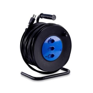 Imagem de Extensão Carretel Suporte Alumínio Tripolar 3 tomadas 20A Bivolt 30 Me