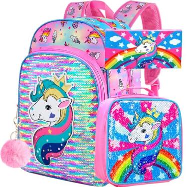 Imagem de Mochila Infantil Menino,Escolar Kit para Menina,3 Peças de Unicórnio Bolsa de Livro,16 Polegadas Juvenil Feminina Saco