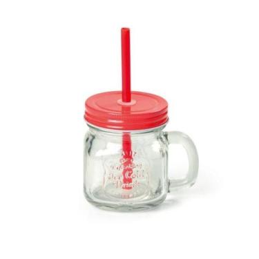 Imagem de Caneca Pequena Vermelha 200ml com Tampa e Canudo Para Refrigerantes Re