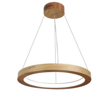 Imagem de Lustre LED 33W Sirius Pendente Madeira Sala Jantar arco 60cm - Madeluz