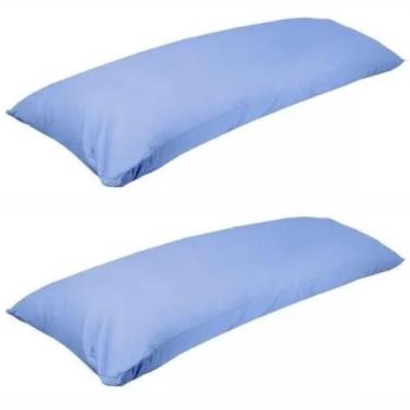 Imagem de Kit 2 Fronha De Travesseiro De Corpo Mega 100% Algodão 1,38m X 45cm Az