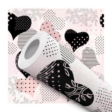 Imagem de Papel de Parede Vinílico Coração Rosa E Preto Quarto Menina 12m - DELI