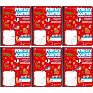 Imagem de Fulmoon 6 cadernos de composição primária K-2 com espaço de imagem, 100 folhas/200 páginas para desenho e escrita K-2 para pré-escola 1ª 2ª série, 24,8 x 19 cm (vermelho)