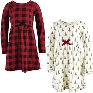 Imagem de Touched by Nature Vestidos de manga comprida curtos de algodão orgânico tamanho único para meninas, Árvore jovem xadrez manga longa, 10 Anos