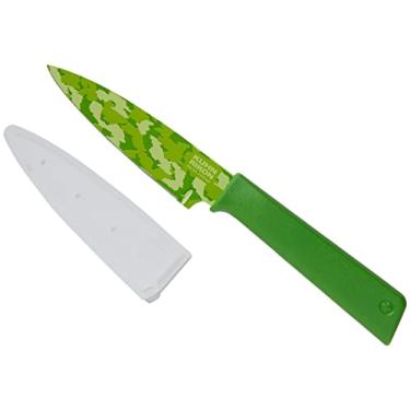Imagem de Kuhn Rikon Colori+ Faca de descascar reta antiaderente com bainha de segurança, lâmina de 10,16 cm, verde camuflado