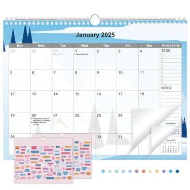 Imagem de Calendário de parede 2025 – calendário de janeiro de 2025 a dezembro de 2025 – calendário grande 35 cm x 28 cm com adesivo de calendário – Agenda de 12 meses para encadernação em espiral – Planeje