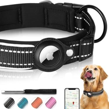 Imagem de Coleira para cães AirTag, coleira refletiva Apple Air Tag, coleiras acolchoadas com suporte para AirTag, coleira ajustável para animais de estimação para cães pequenos, médios e grandes, P (30 a 36,8