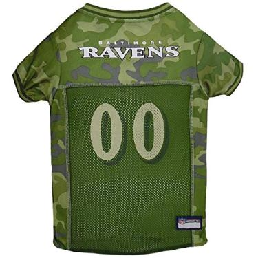 Imagem de NFL Baltimore Ravens Camuflagem Dog Jersey, Grande. - CAMO PET Jersey disponível em 5 tamanhos e 32 times da NFL. Camisa para cães de caça
