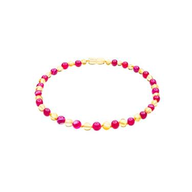 Imagem de Colar de âmbar genuíno do Mar Báltico feito com limão polido e ágata vermelha 33 cm (13 polegadas), Âmbar báltico