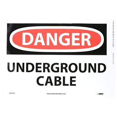 Imagem de NMC D620PB Placa OSHA, Legend"Danger - Underground Cable", 35,5 cm de comprimento x 25,4 cm de altura, vinil sensível à pressão, preto/vermelho sobre branco