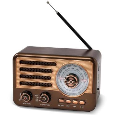 Imagem de Rádio transistor retrô, rádio AM FM SW alimentado por bateria, pequeno rádio portátil recarregável com bateria de íon de lítio de 1800 mAh, suporta cartão TF/Aux/USB MP3 Player