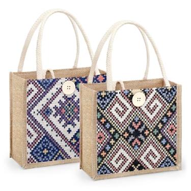 Imagem de HSOOVZN Bolsa feminina, 2 peças de bolsa casual de juta bordada personalizada Bento, sacolas de compras reutilizáveis, Amarelo linho, 8.26 x 7.87 x 4.92 inches